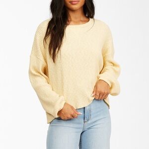 Billabong Come Through Top Long Sleeve Ribbed Butter Yellow Shirt women’s S